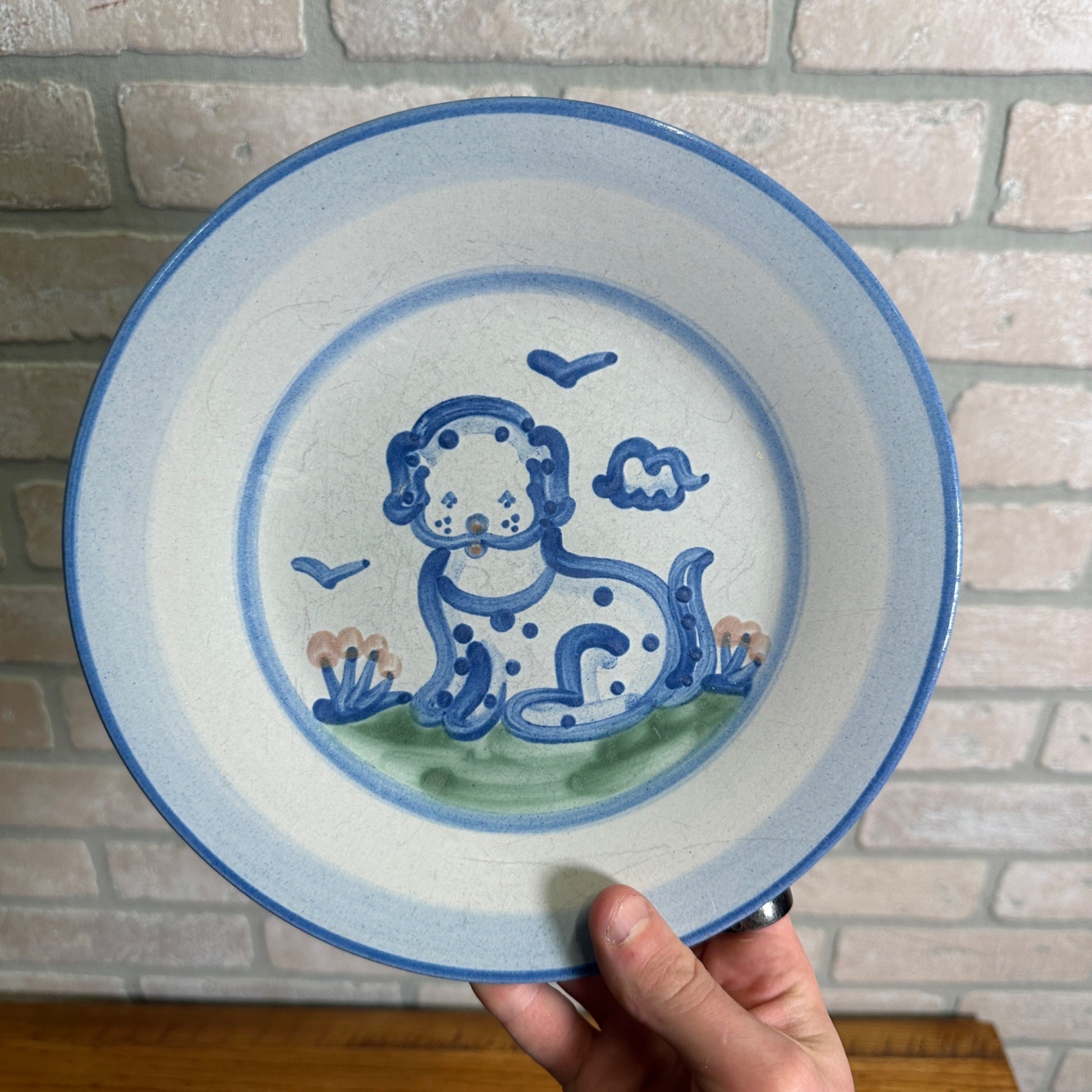 Vintage M A Hadley Pottery Dog 9" Dinner Plate Country Outdoor Theme
