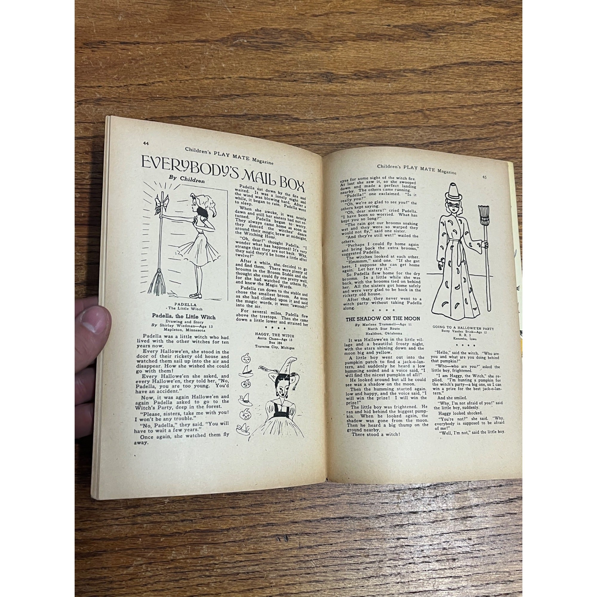 1946 October Halloween Cover Children's Play Mate Magazine 2 Witches on Broom