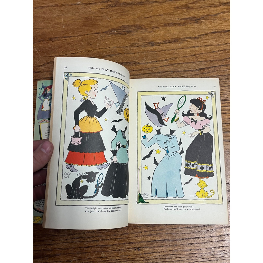 1946 October Halloween Cover Children's Play Mate Magazine 2 Witches on Broom