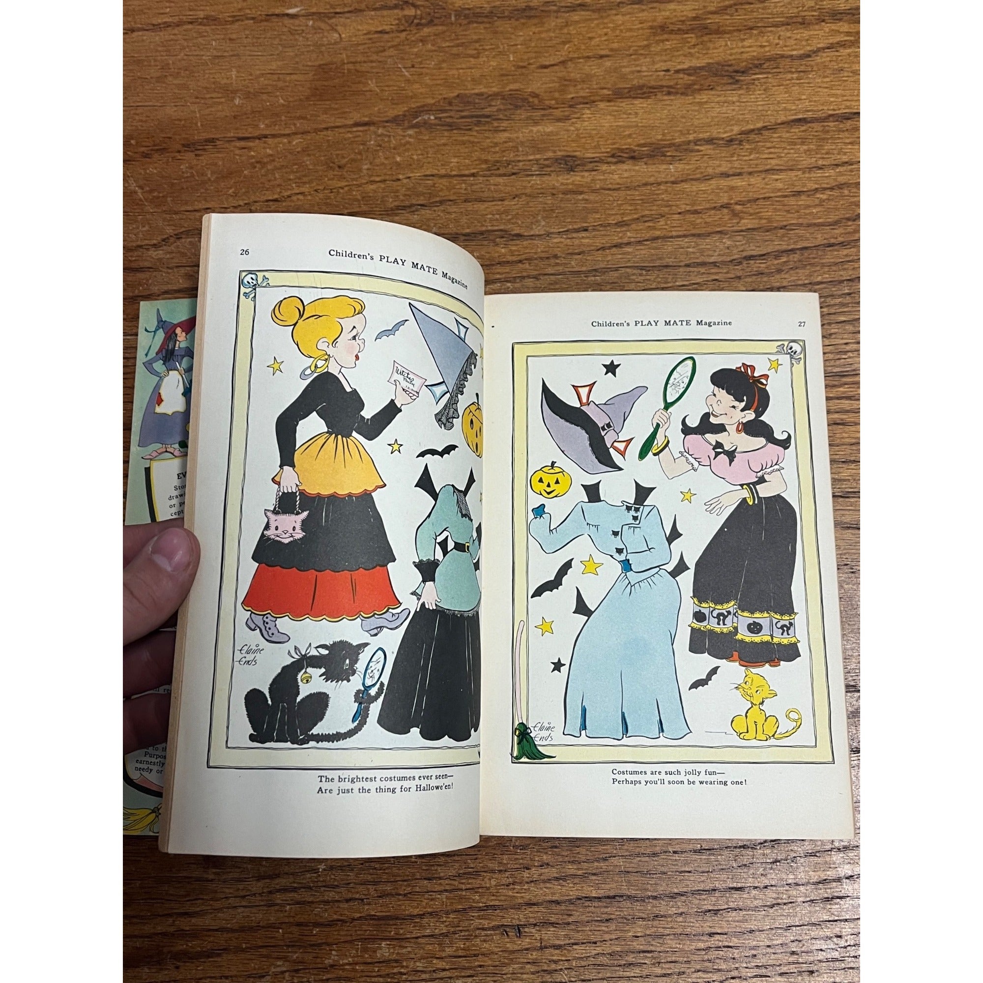 1946 October Halloween Cover Children's Play Mate Magazine 2 Witches on Broom