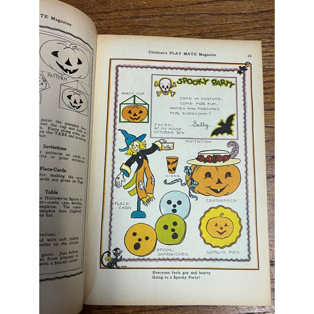 1946 October Halloween Cover Children's Play Mate Magazine 2 Witches on Broom