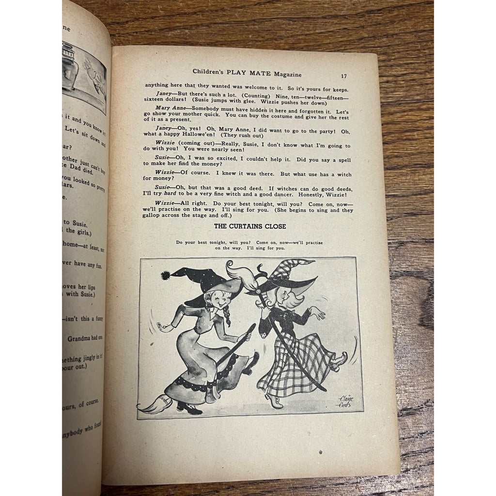 1946 October Halloween Cover Children's Play Mate Magazine 2 Witches on Broom