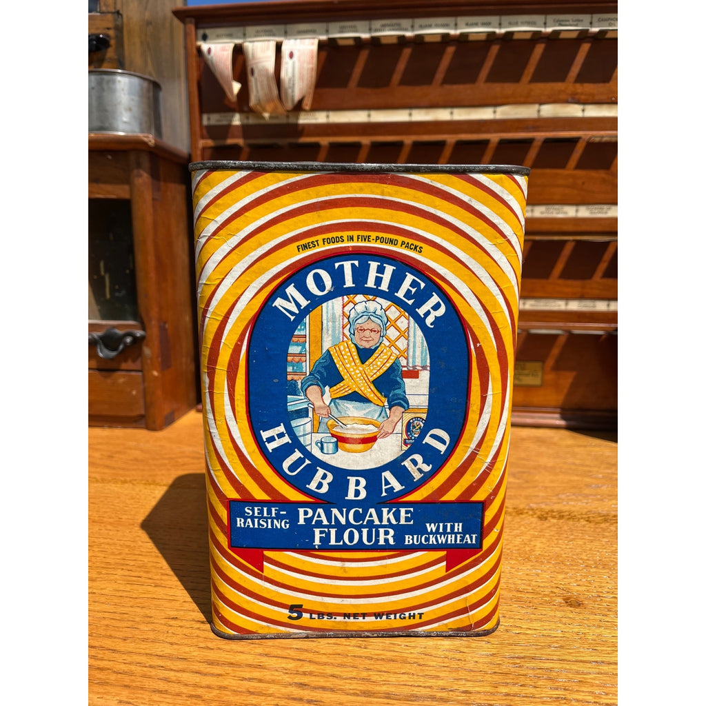 Vintage Mother Hubbard Pancake Flour Tin Paper Label Advertising Primitive Kitchen