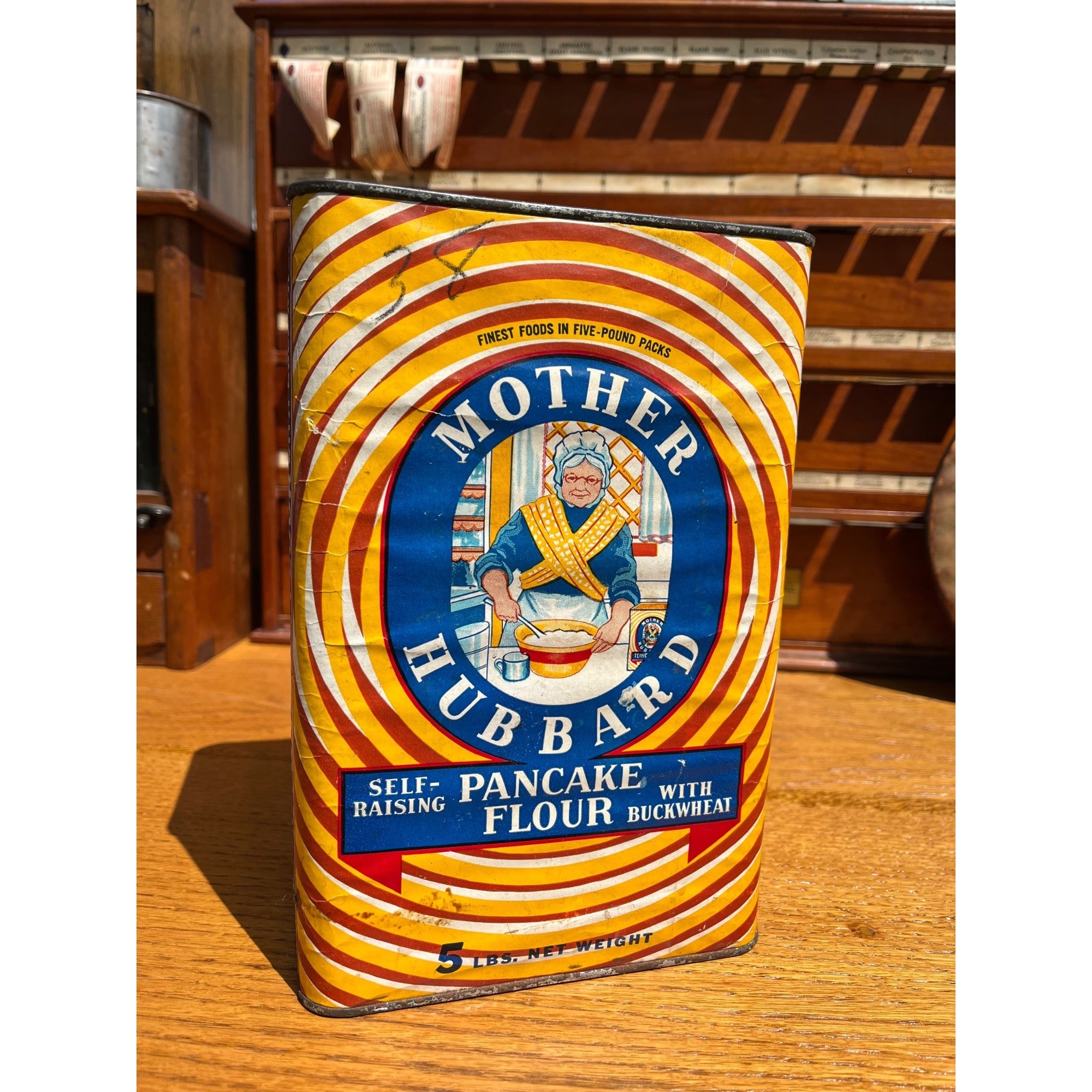 Vintage Mother Hubbard Pancake Flour Tin Paper Label Advertising Primitive Kitchen