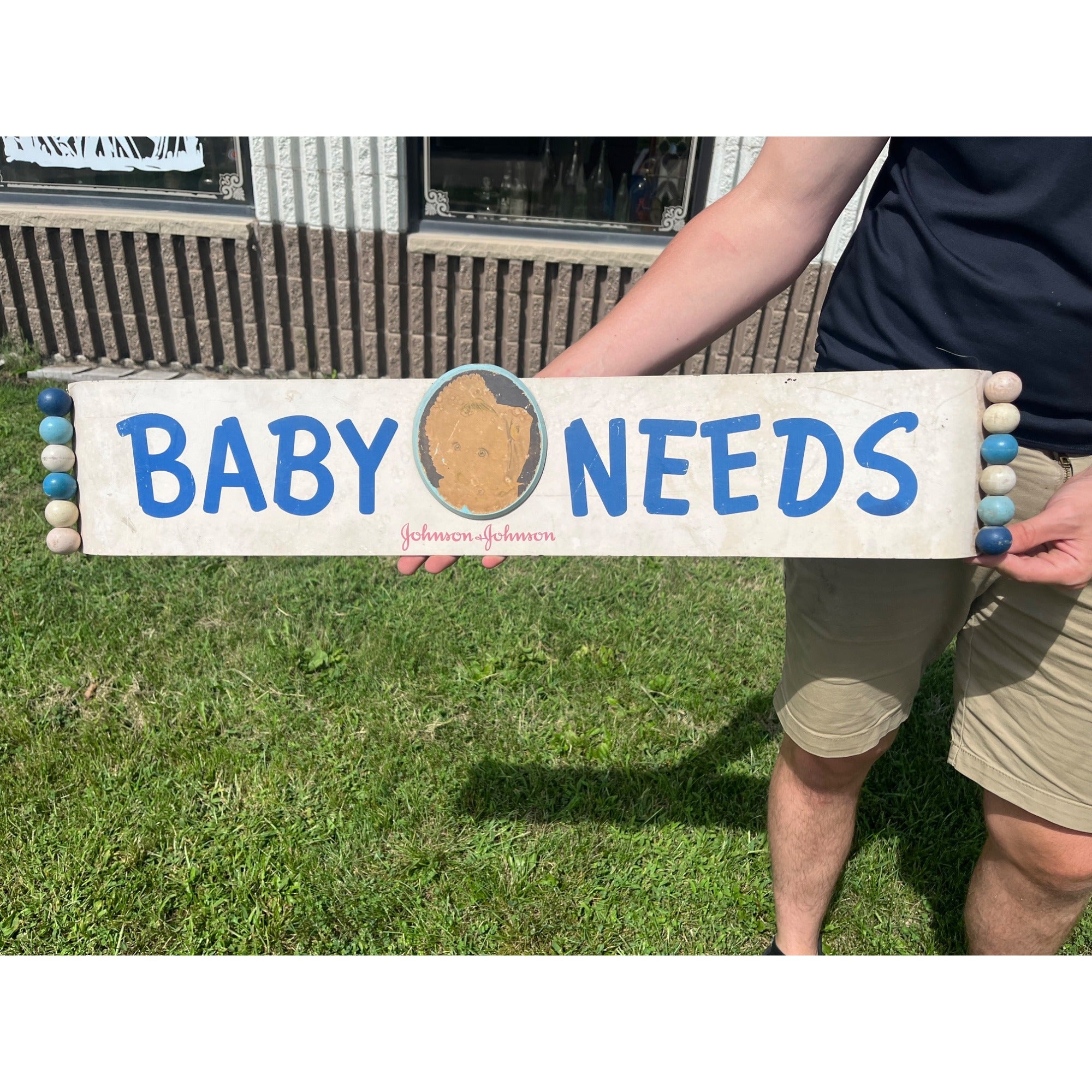 Vintage Johnson & Johnson Baby Needs Drug General Store Sign Advertising 1940s