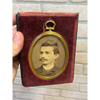 Antique Victorian Tin Gold-Tone Ornate Photograph Photo in Frame w/ Velvet Case