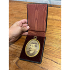 Antique Victorian Tin Gold-Tone Ornate Photograph Photo in Frame w/ Velvet Case