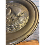 Vintage Embossed Brass Sailing Ship Boat Charger Tray Nautical Wall Hanging 17"