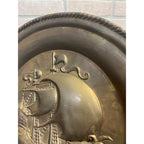 Vintage Embossed Brass Sailing Ship Boat Charger Tray Nautical Wall Hanging 17"