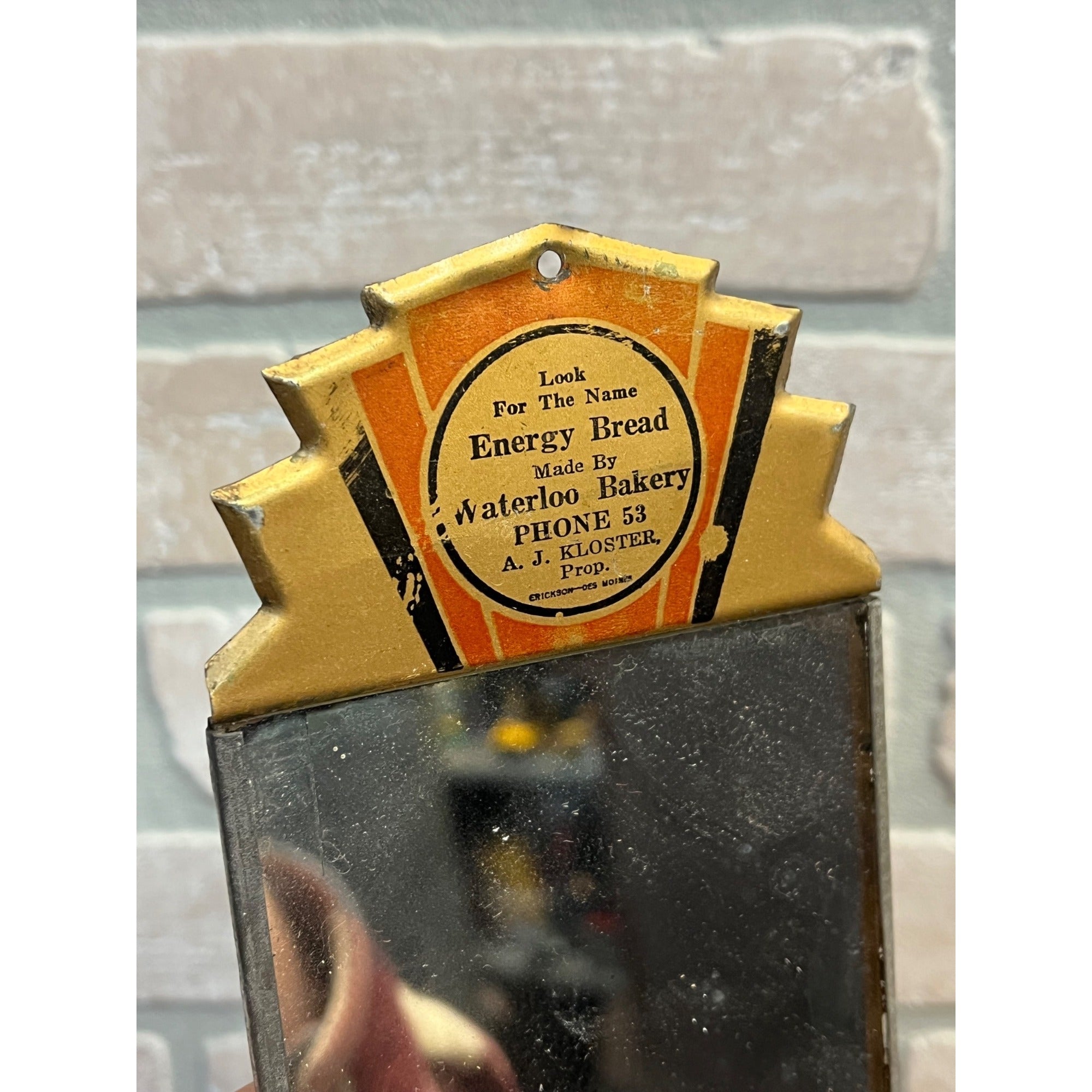 Vintage Energy Bread Advertising Sign Mirror General Store Waterloo Bakery Wis