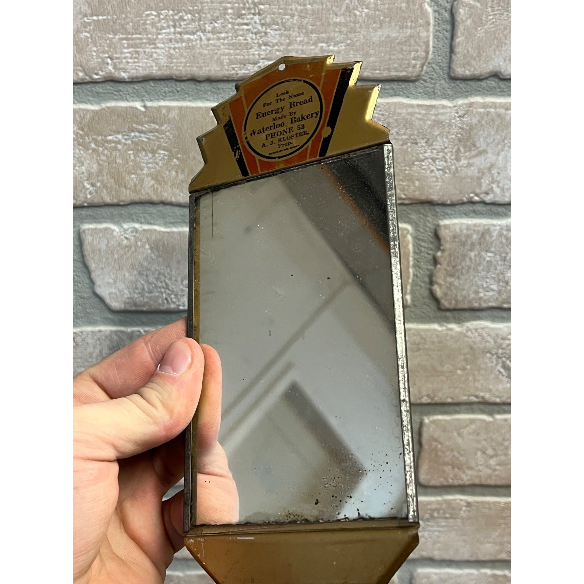 Vintage Energy Bread Advertising Sign Mirror General Store Waterloo Bakery Wis