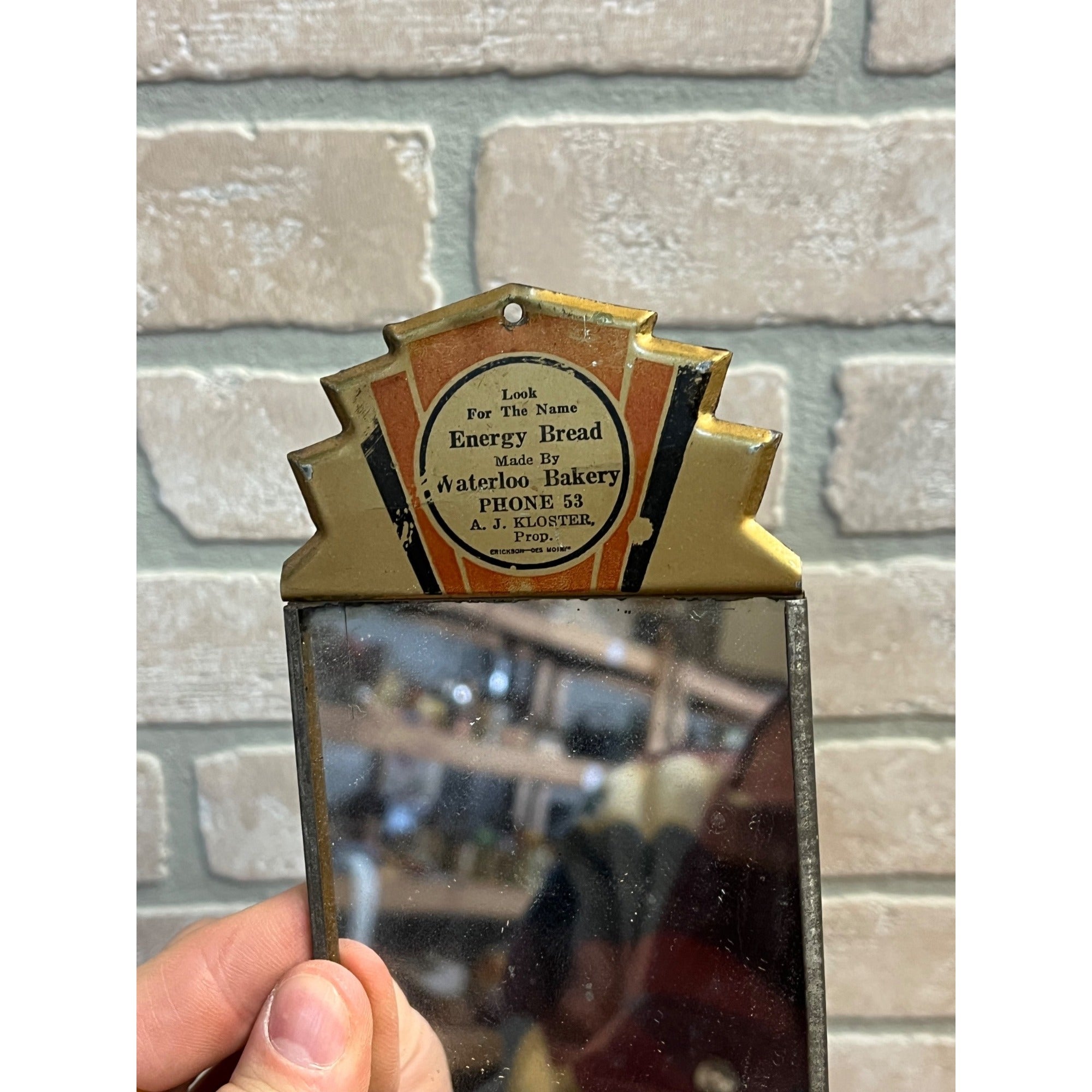 Vintage Energy Bread Advertising Sign Mirror General Store Waterloo Bakery Wis