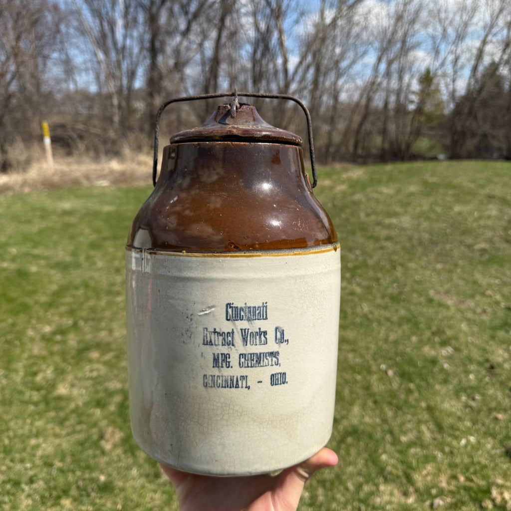 Antique Weir 1 Gal. Stoneware Crock Jar - Cincinnati Extracts Advertising