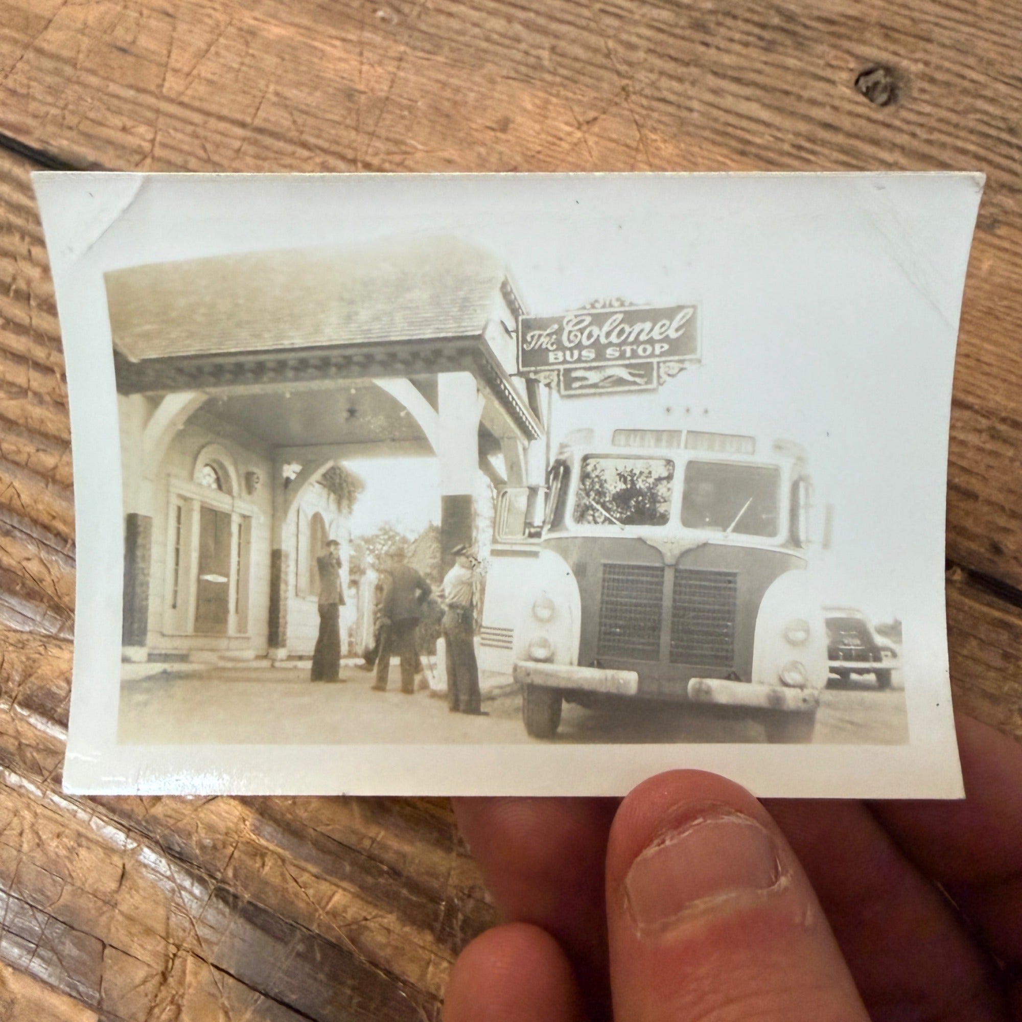 Vintage The Colonel Bus Stop Greyhound Station Louisville KY 1940s Snapshot Real Photo