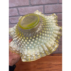 Fenton Topaz Opalescent Hobnail 10.5" Bowl Ruffle Vaseline Yellow Uranium Glass
