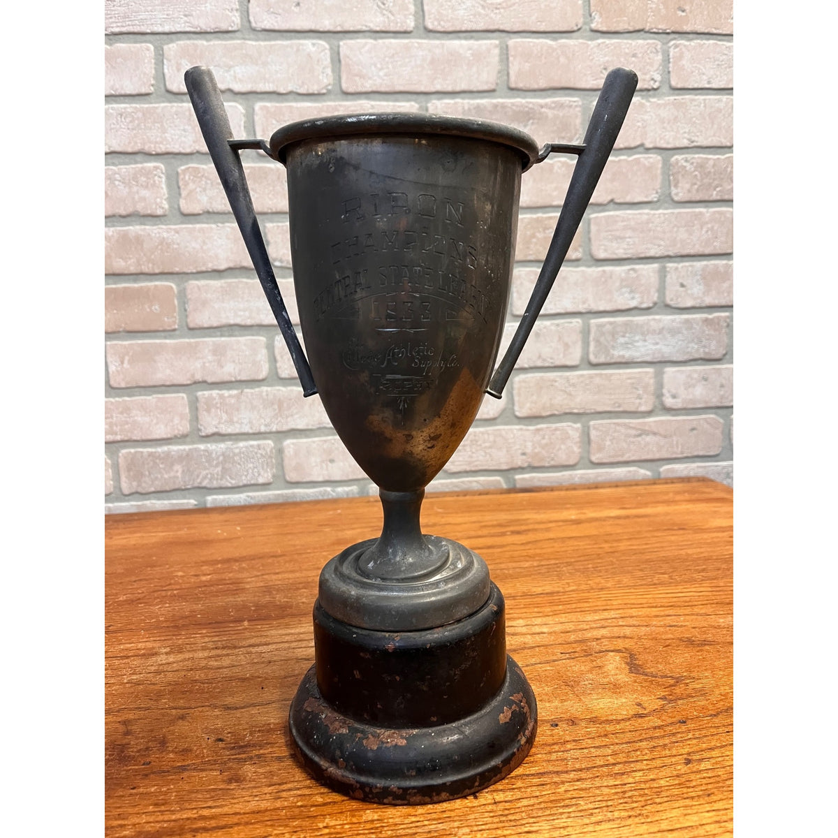 Vintage 1933 Baseball Trophy Cup Bat Handle Ripon Wisconsin Central State League