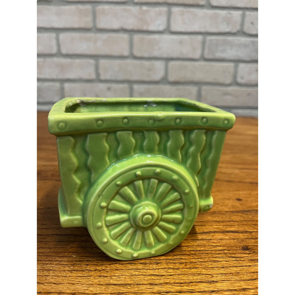 Vintage Le Bow California Planter Ceramic Wagon Carriage Cart Green