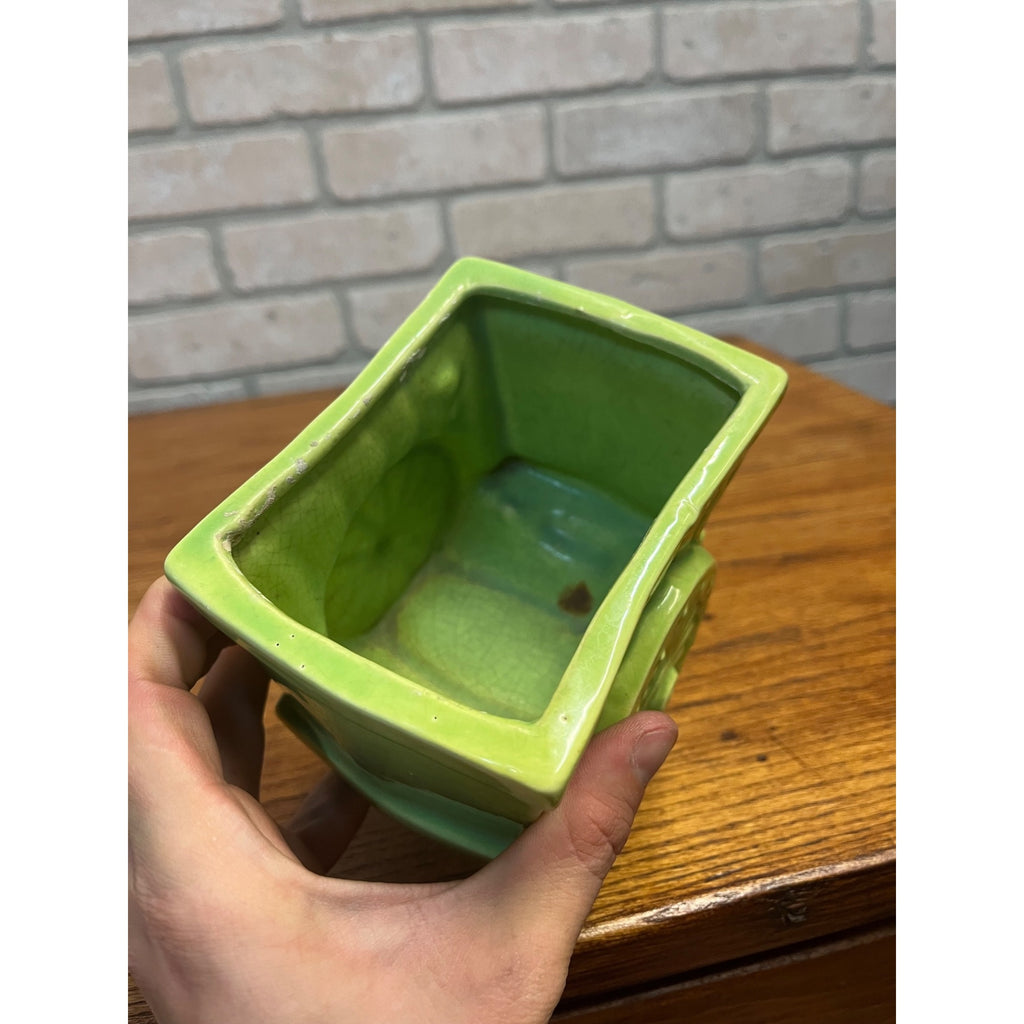 Vintage Le Bow California Planter Ceramic Wagon Carriage Cart Green