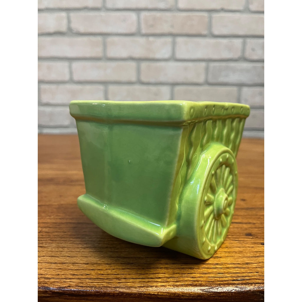 Vintage Le Bow California Planter Ceramic Wagon Carriage Cart Green