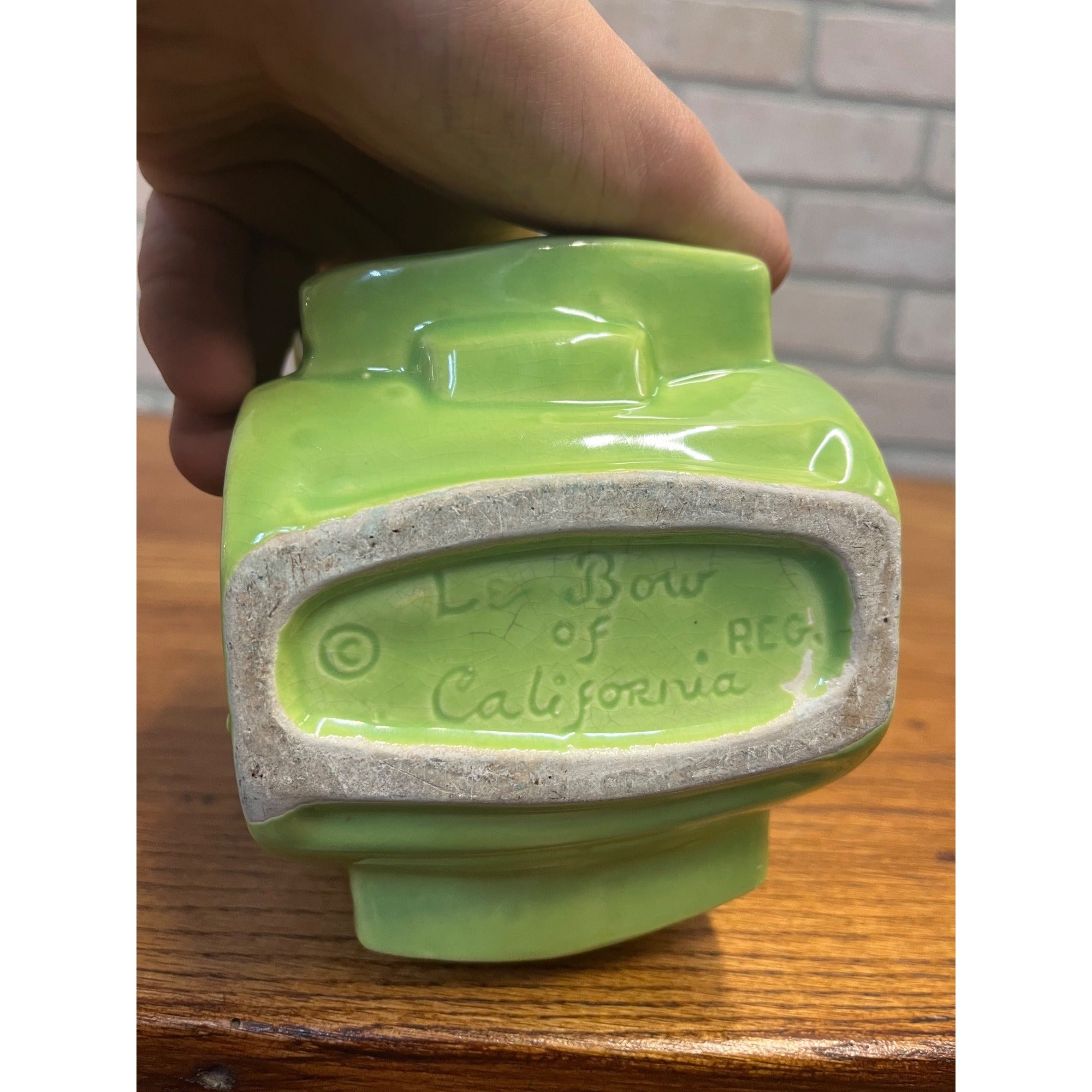 Vintage Le Bow California Planter Ceramic Wagon Carriage Cart Green