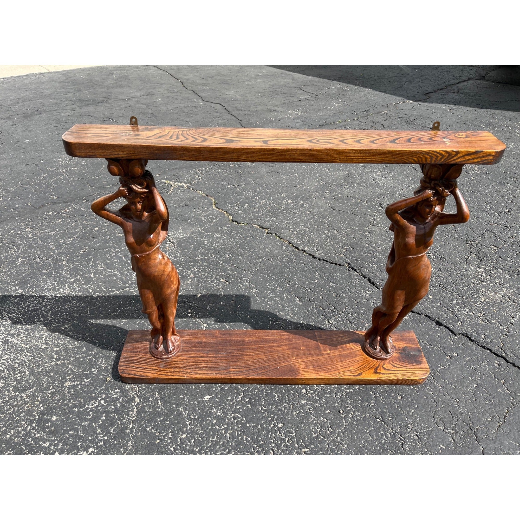 Vintage Hand-Carved Caryatid Art Nouveau Lady Wall Shelf Neoclassical / Hollywood Regency Figural Shelf