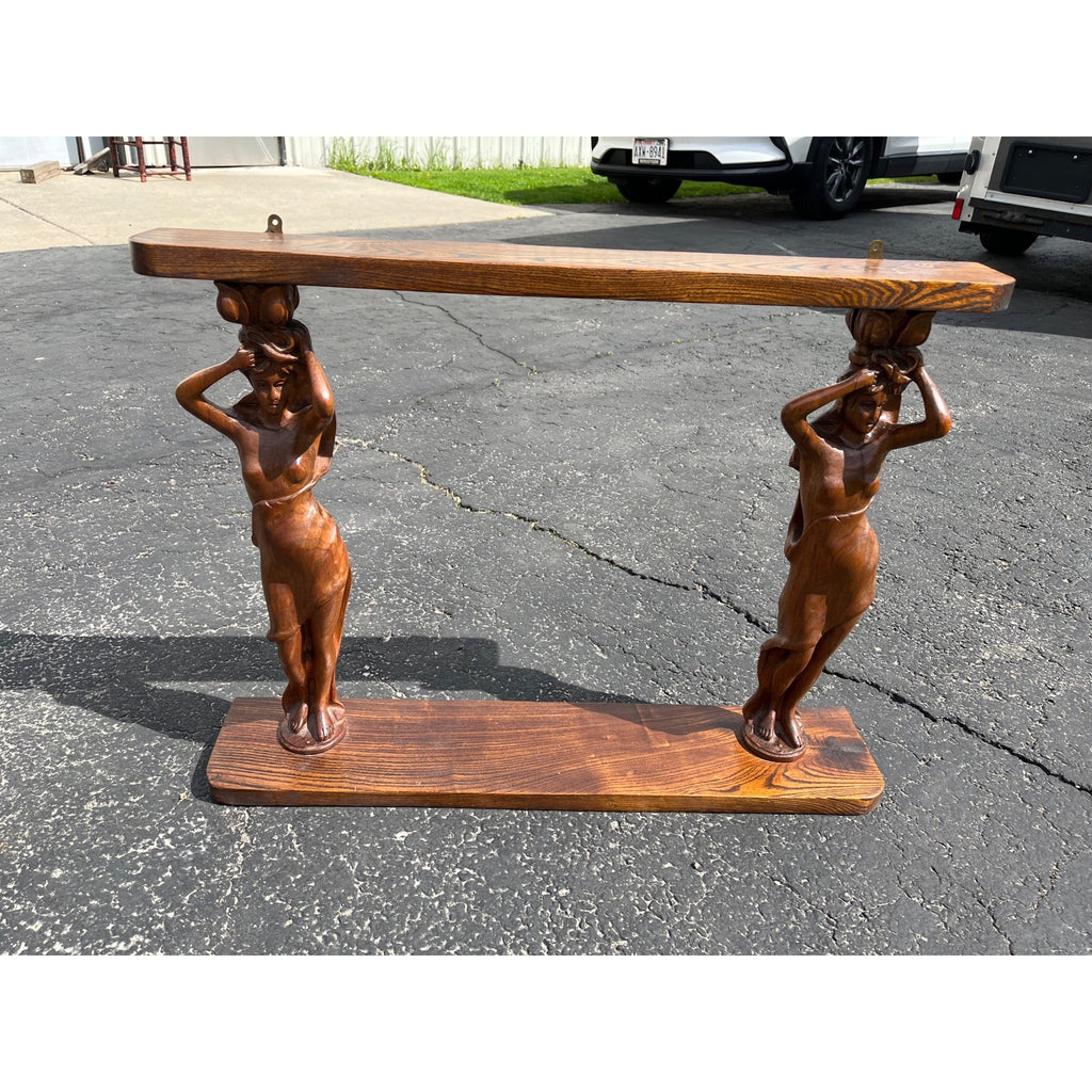 Vintage Hand-Carved Caryatid Art Nouveau Lady Wall Shelf Neoclassical / Hollywood Regency Figural Shelf