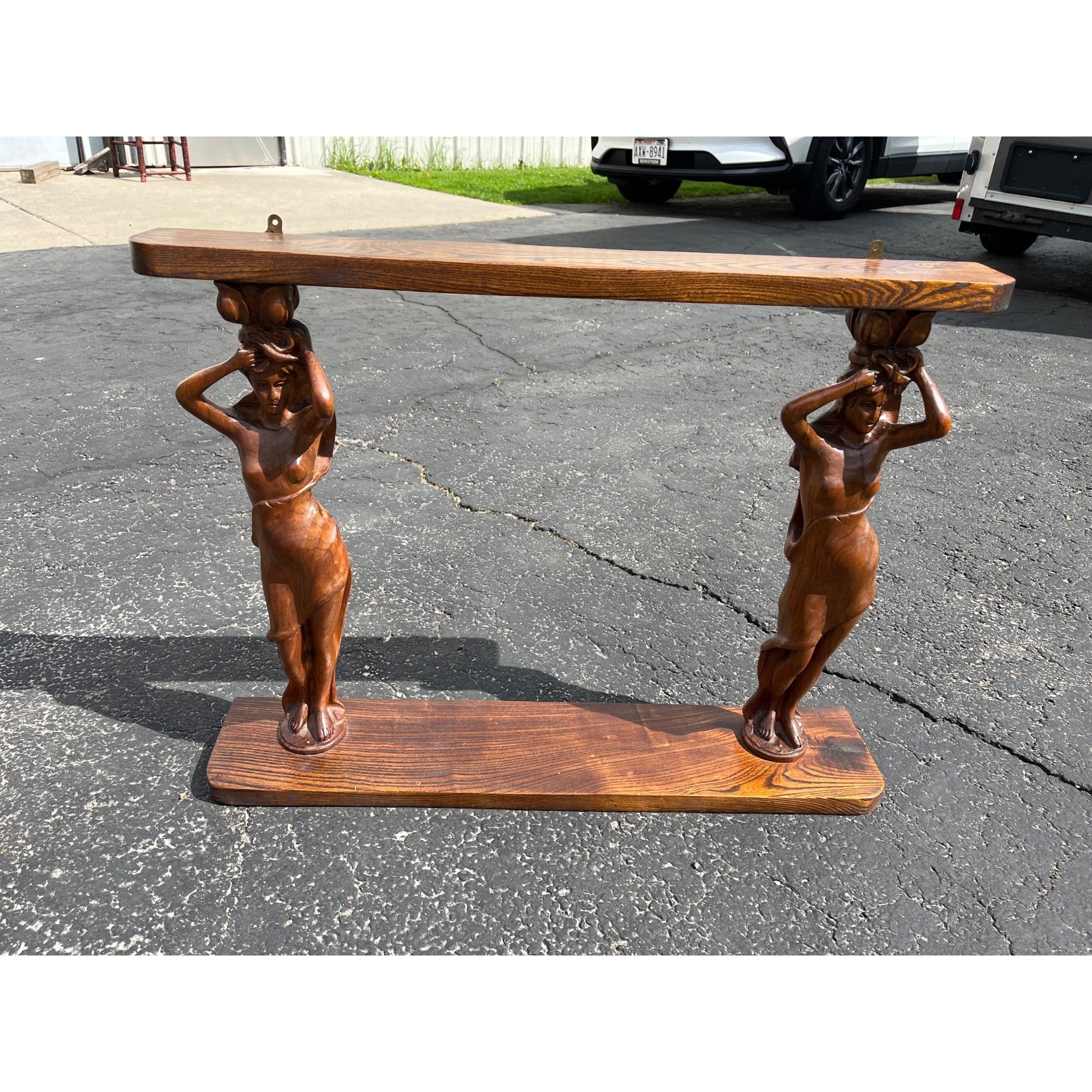 Vintage Hand-Carved Caryatid Art Nouveau Lady Wall Shelf Neoclassical / Hollywood Regency Figural Shelf