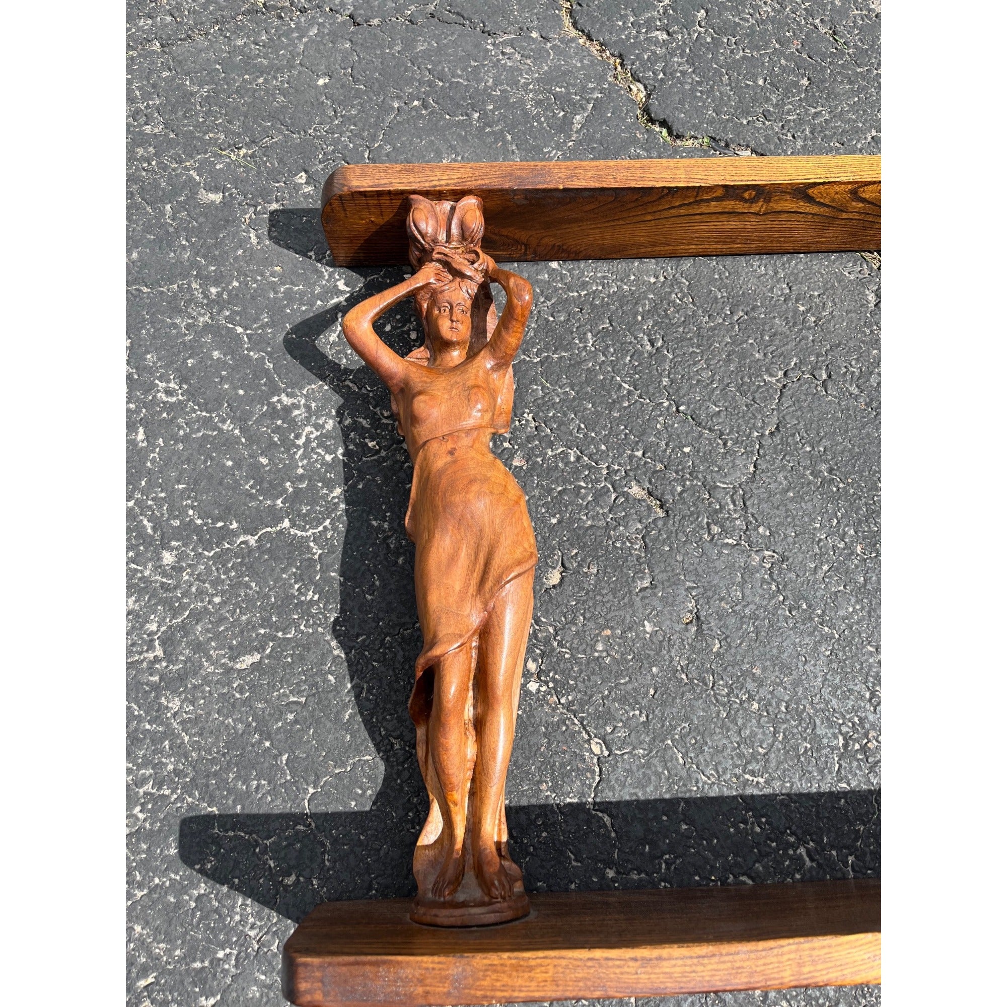 Vintage Hand-Carved Caryatid Art Nouveau Lady Wall Shelf Neoclassical / Hollywood Regency Figural Shelf