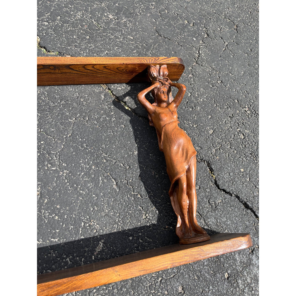 Vintage Hand-Carved Caryatid Art Nouveau Lady Wall Shelf Neoclassical / Hollywood Regency Figural Shelf