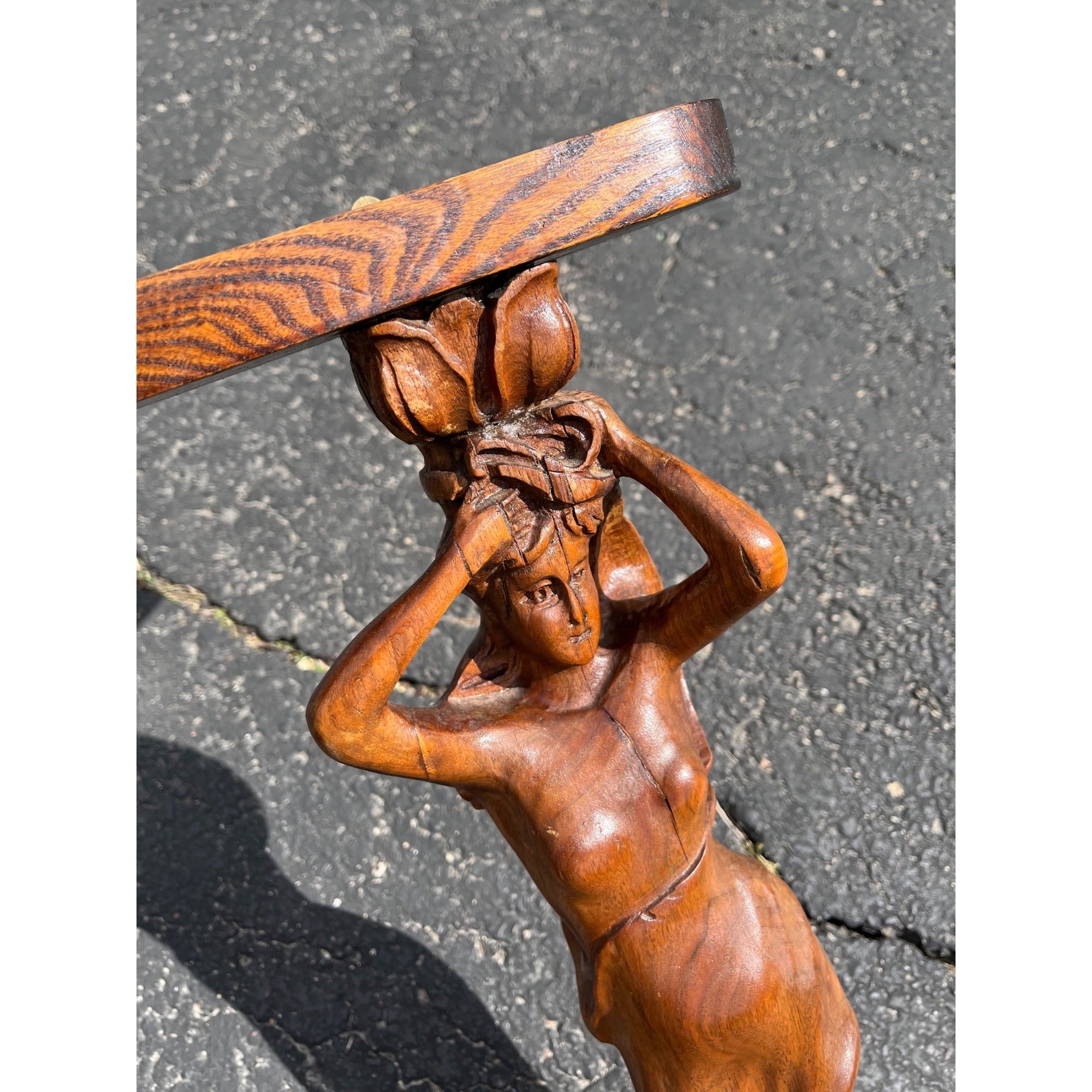Vintage Hand-Carved Caryatid Art Nouveau Lady Wall Shelf Neoclassical / Hollywood Regency Figural Shelf