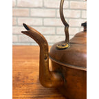 Antique Victorian Copper Tea Kettle Gooseneck Spout Brass Wood Handle c1900