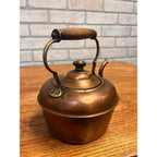 Antique Victorian Copper Tea Kettle Gooseneck Spout Brass Wood Handle c1900