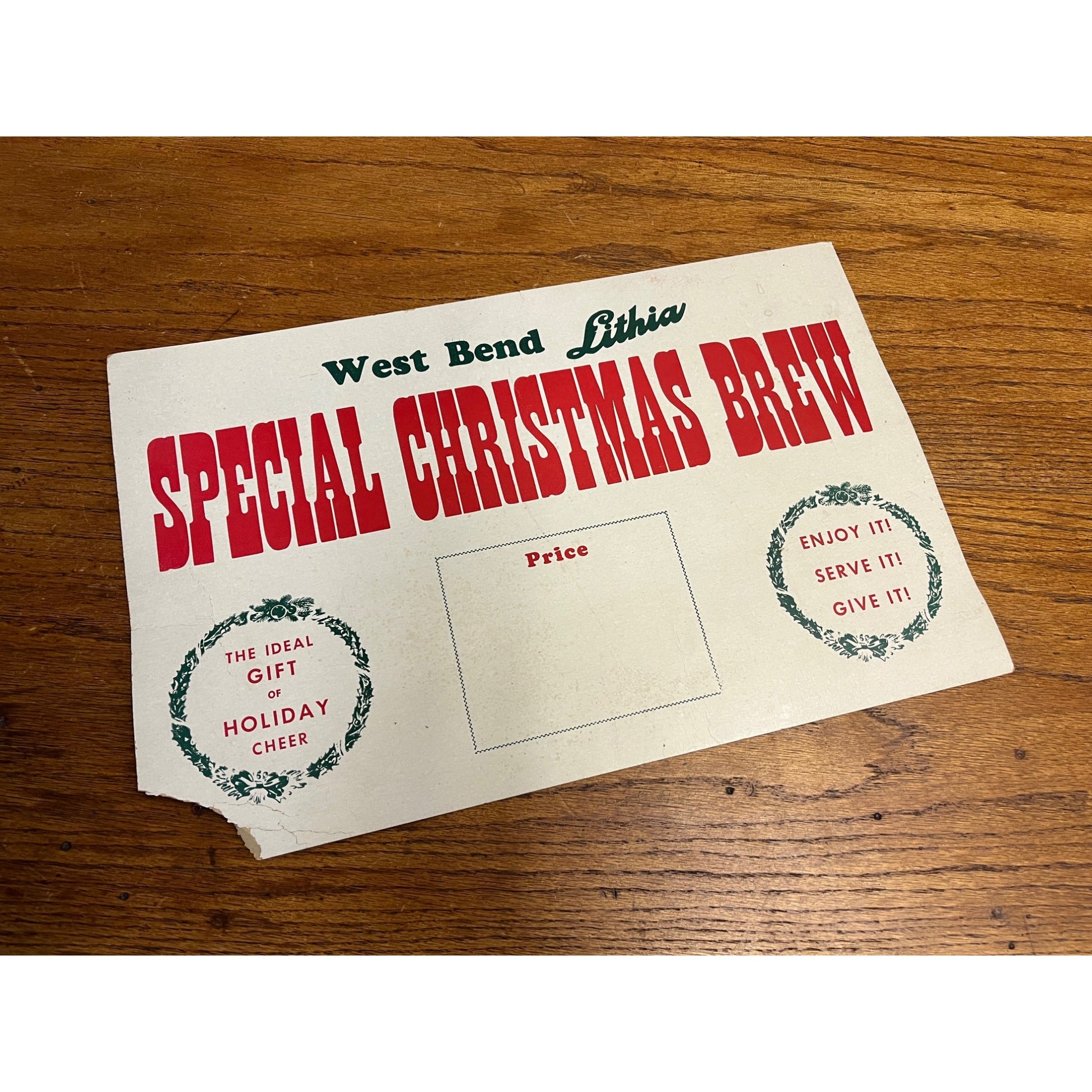 Vintage 1950s West Bend Lithia Christmas Brew Beer Advertising Bar Sign