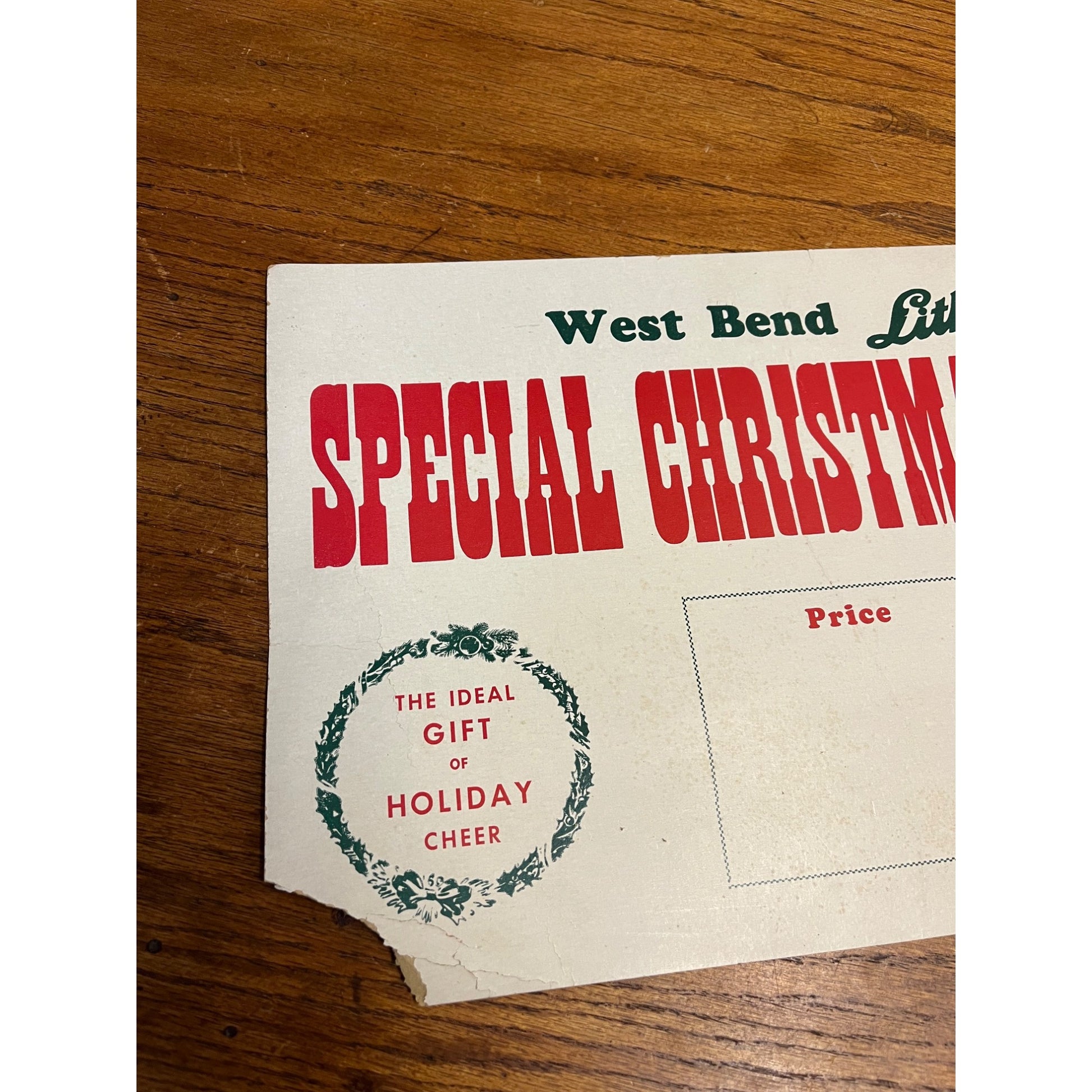 Vintage 1950s West Bend Lithia Christmas Brew Beer Advertising Bar Sign