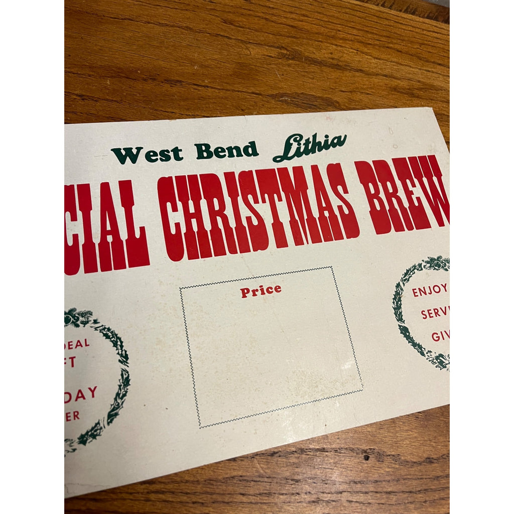 Vintage 1950s West Bend Lithia Christmas Brew Beer Advertising Bar Sign
