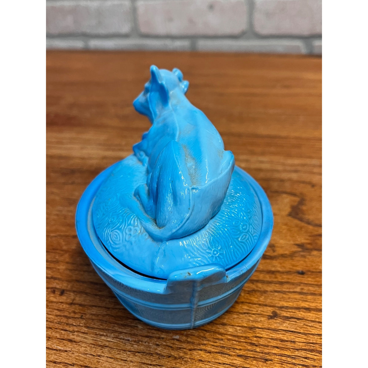 Vintage Blue Slag Glass Nesting Cow On A Nest Covered Dish