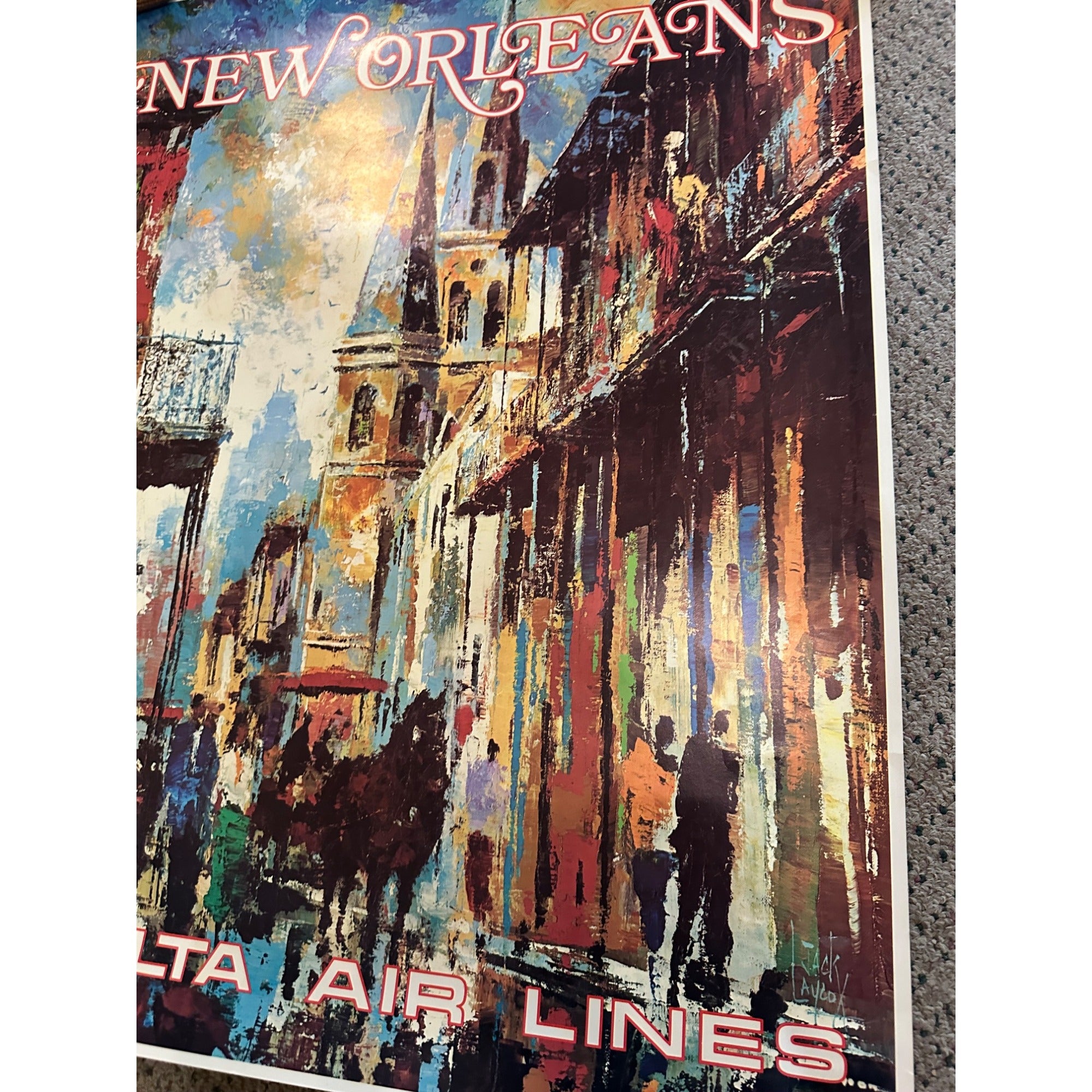 RARE Original Vintage Fly Delta Airlines New Orleans Poster Airport Travel