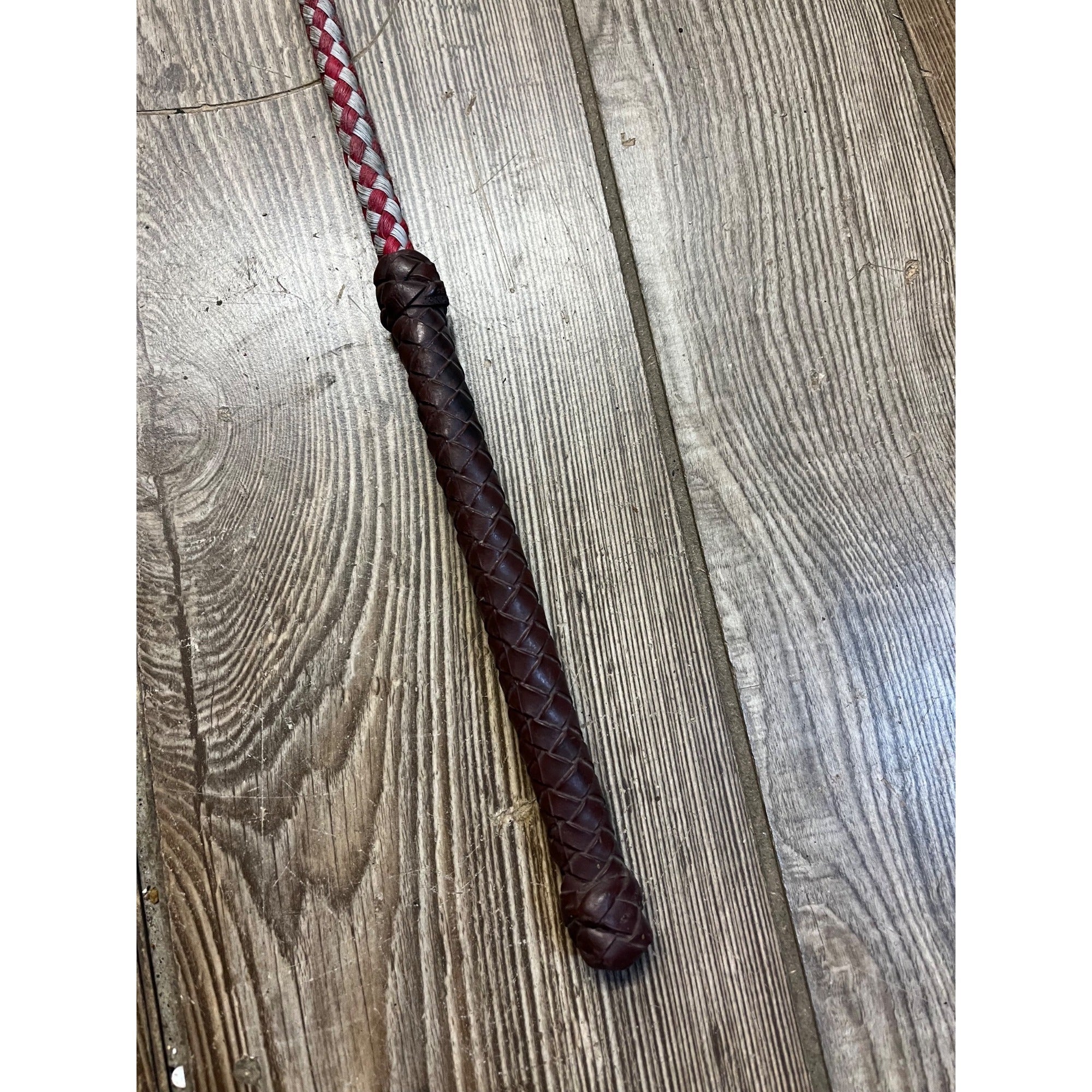 Vintage Equestrian Horse Whip Crop Braided Leather Handle Rope Lash Riding Aid