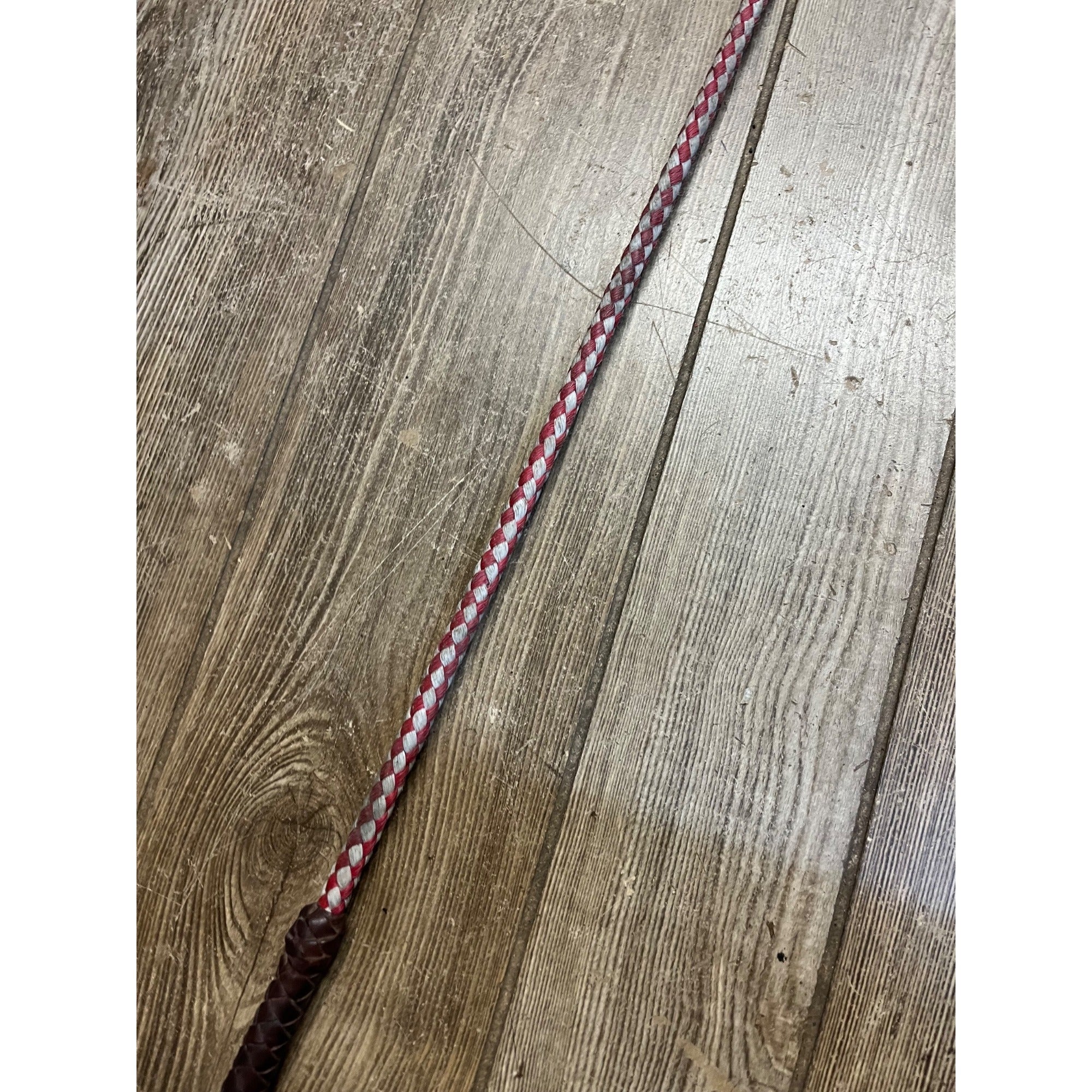 Vintage Equestrian Horse Whip Crop Braided Leather Handle Rope Lash Riding Aid