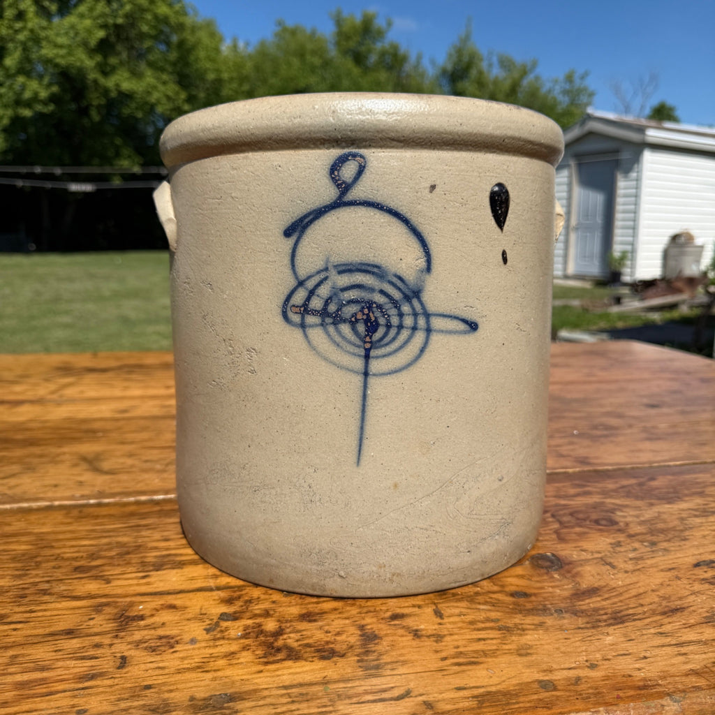 Antique 2 Gallon Stoneware Crock Cobalt Target Decoration Salt Glaze Primitive