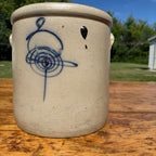Antique 2 Gallon Stoneware Crock Cobalt Target Decoration Salt Glaze Primitive