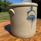 Antique 2 Gallon Stoneware Crock Cobalt Target Decoration Salt Glaze Primitive