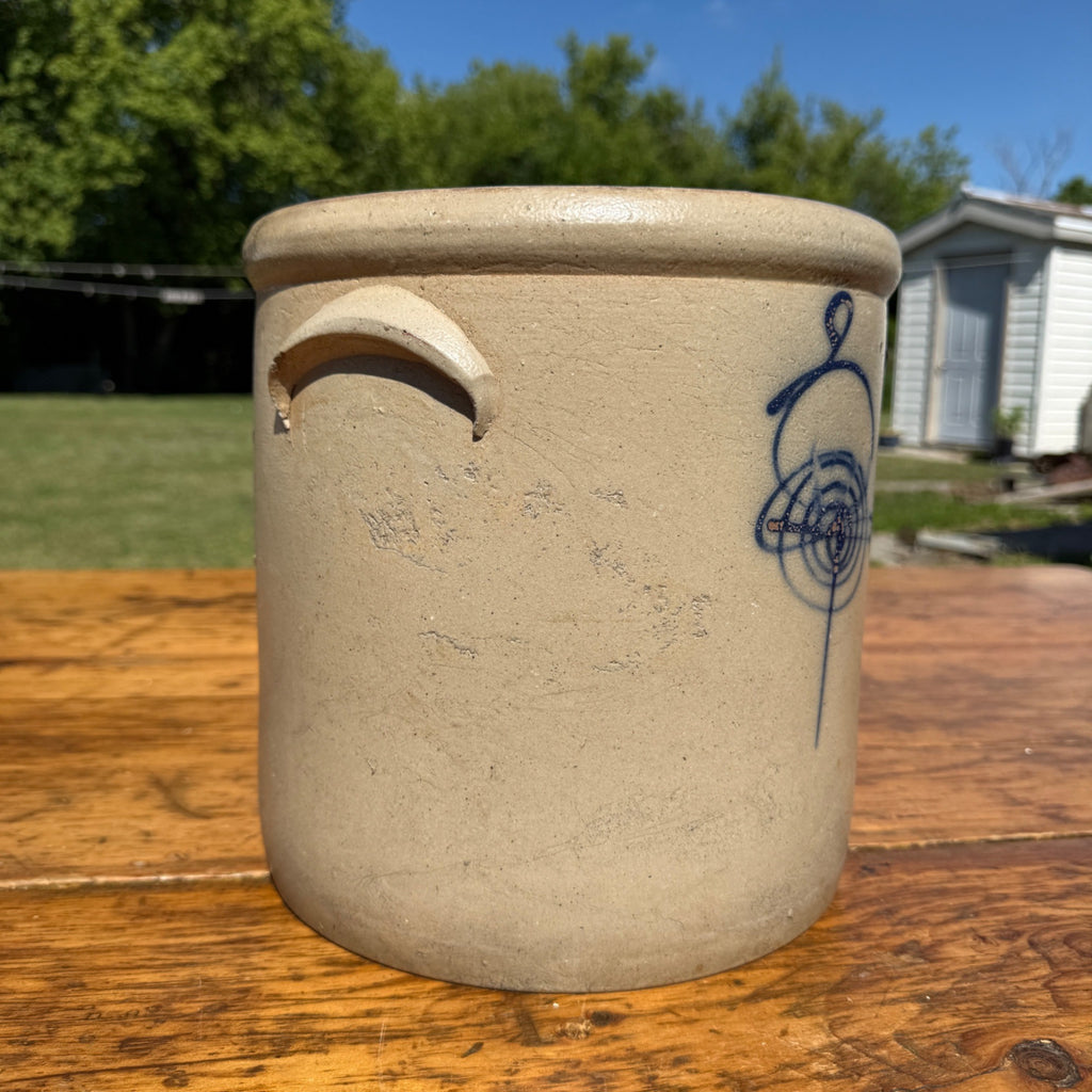 Antique 2 Gallon Stoneware Crock Cobalt Target Decoration Salt Glaze Primitive