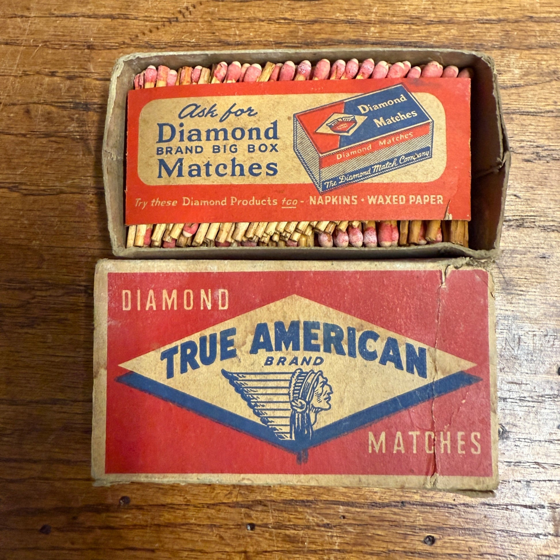 Vintage True American Matches Advertising Match Box w/ Matches Grocery Decor
