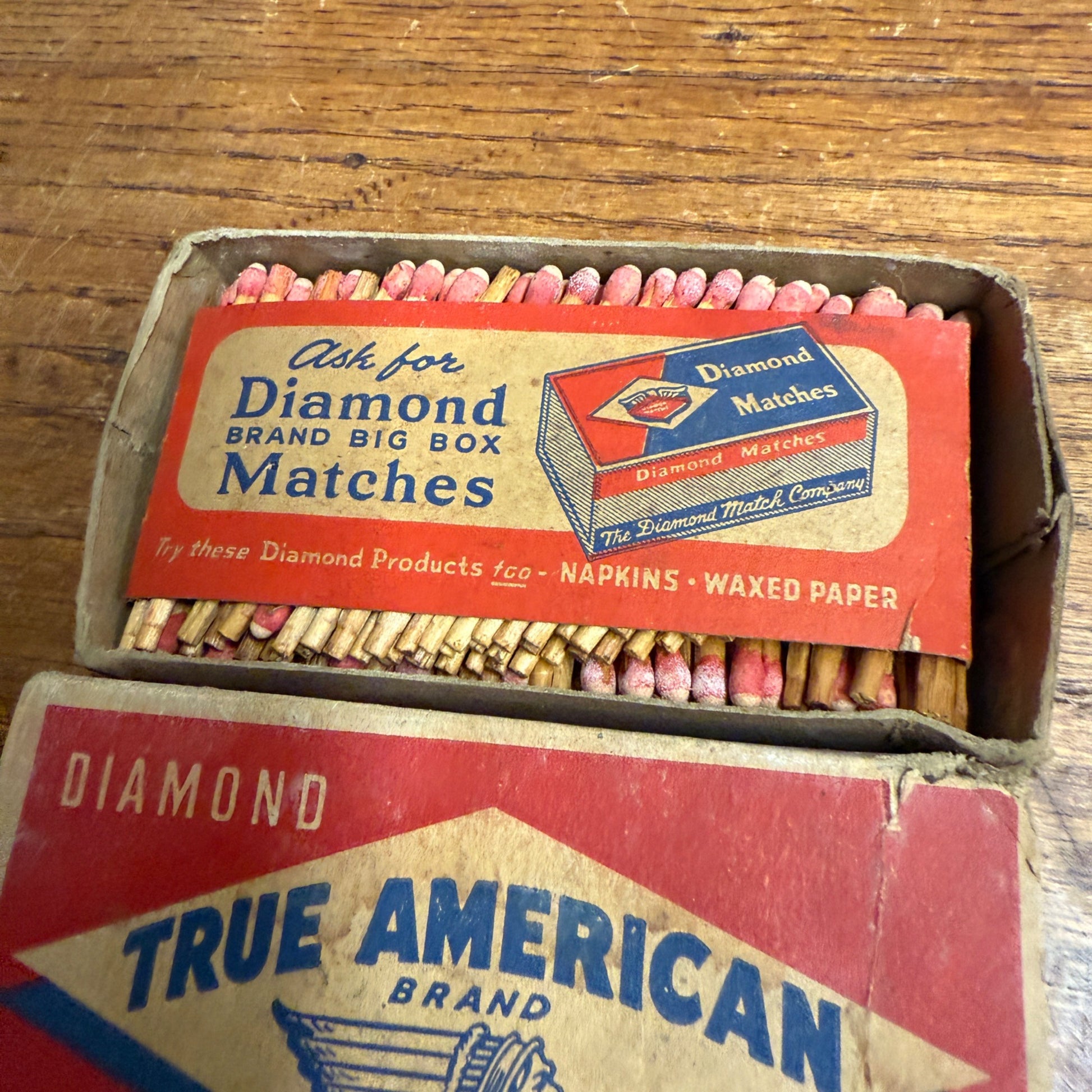 Vintage True American Matches Advertising Match Box w/ Matches Grocery Decor