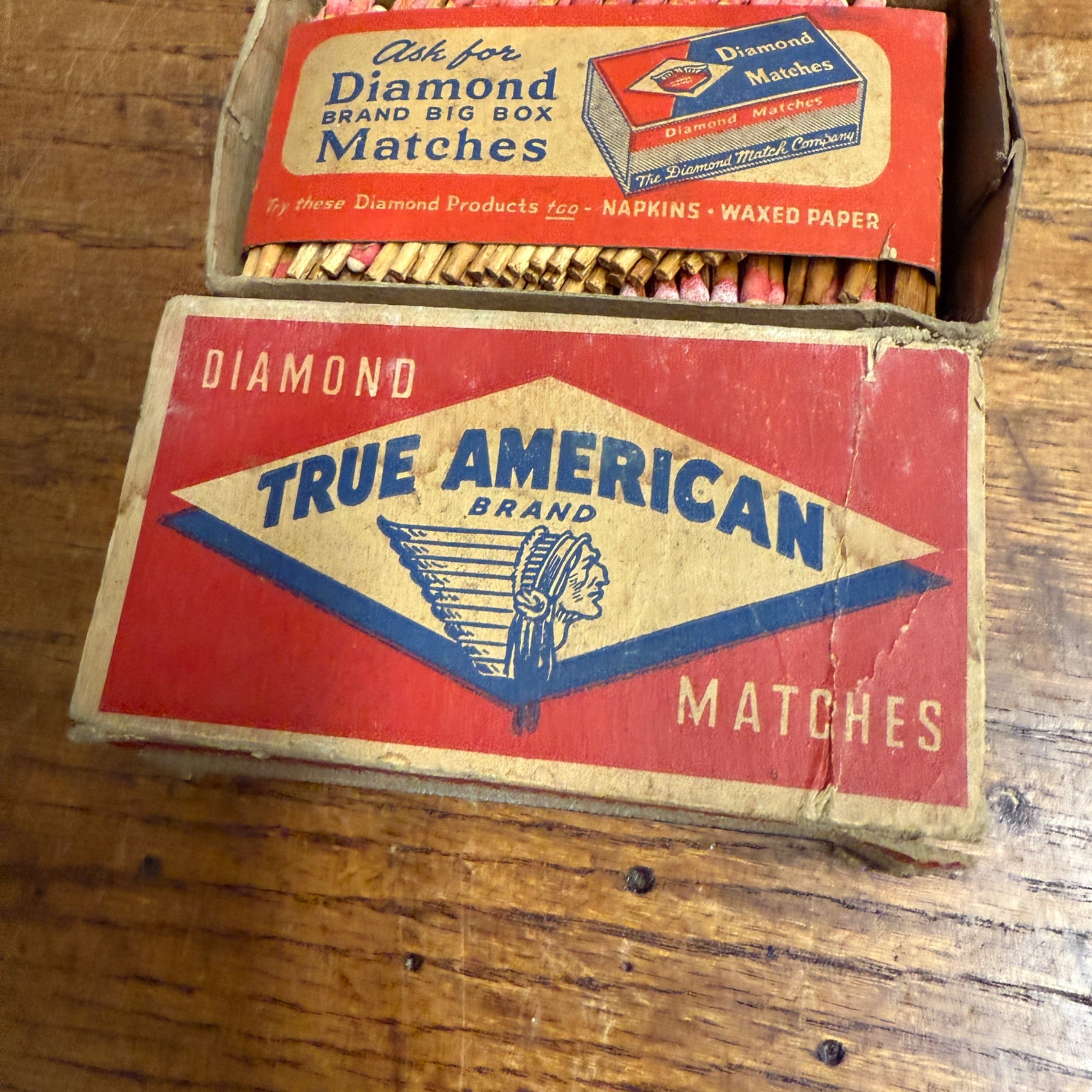 Vintage True American Matches Advertising Match Box w/ Matches Grocery Decor
