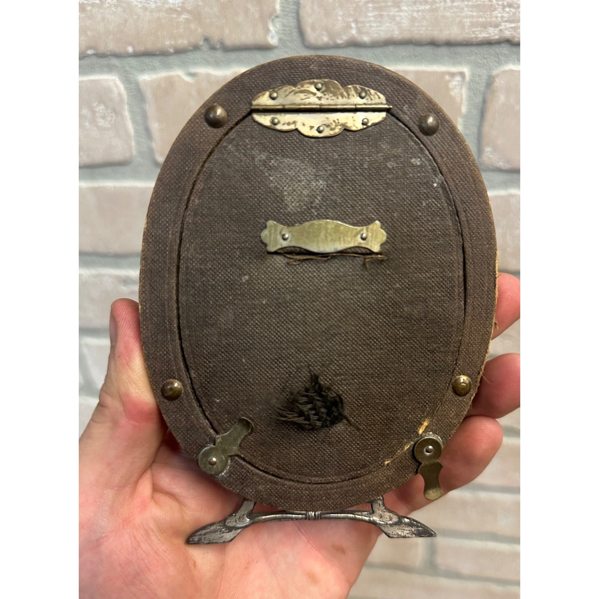 Antique Chinese Picture Photo Fame Repousse Dragons Silver on Copper Oval