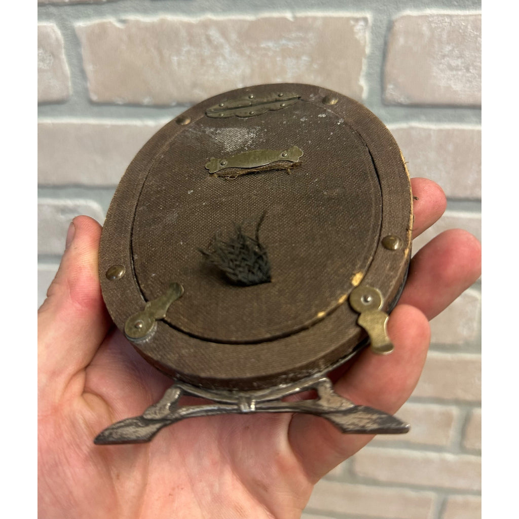 Antique Chinese Picture Photo Fame Repousse Dragons Silver on Copper Oval