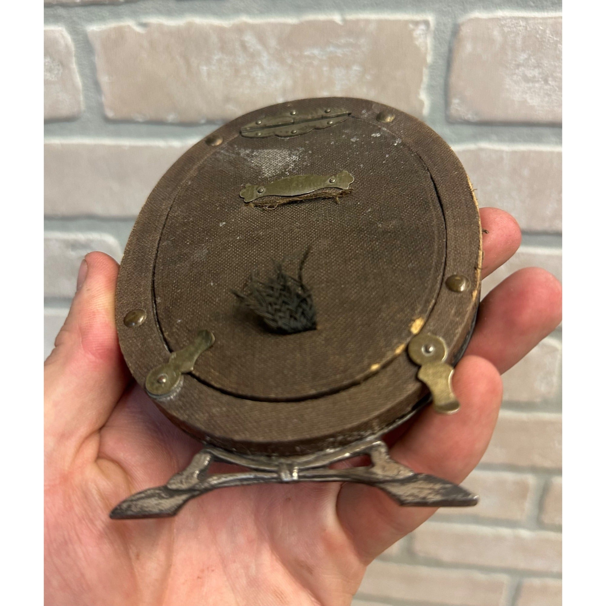 Antique Chinese Picture Photo Fame Repousse Dragons Silver on Copper Oval