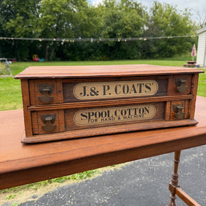 Vintage J&P Coats Advertising General Store Display Cabinet Case Two-Drawer